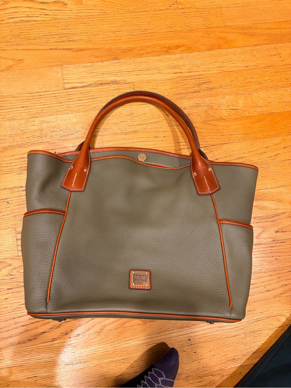 Dooney & Bourke Olive Leather Tote with Tan Trim